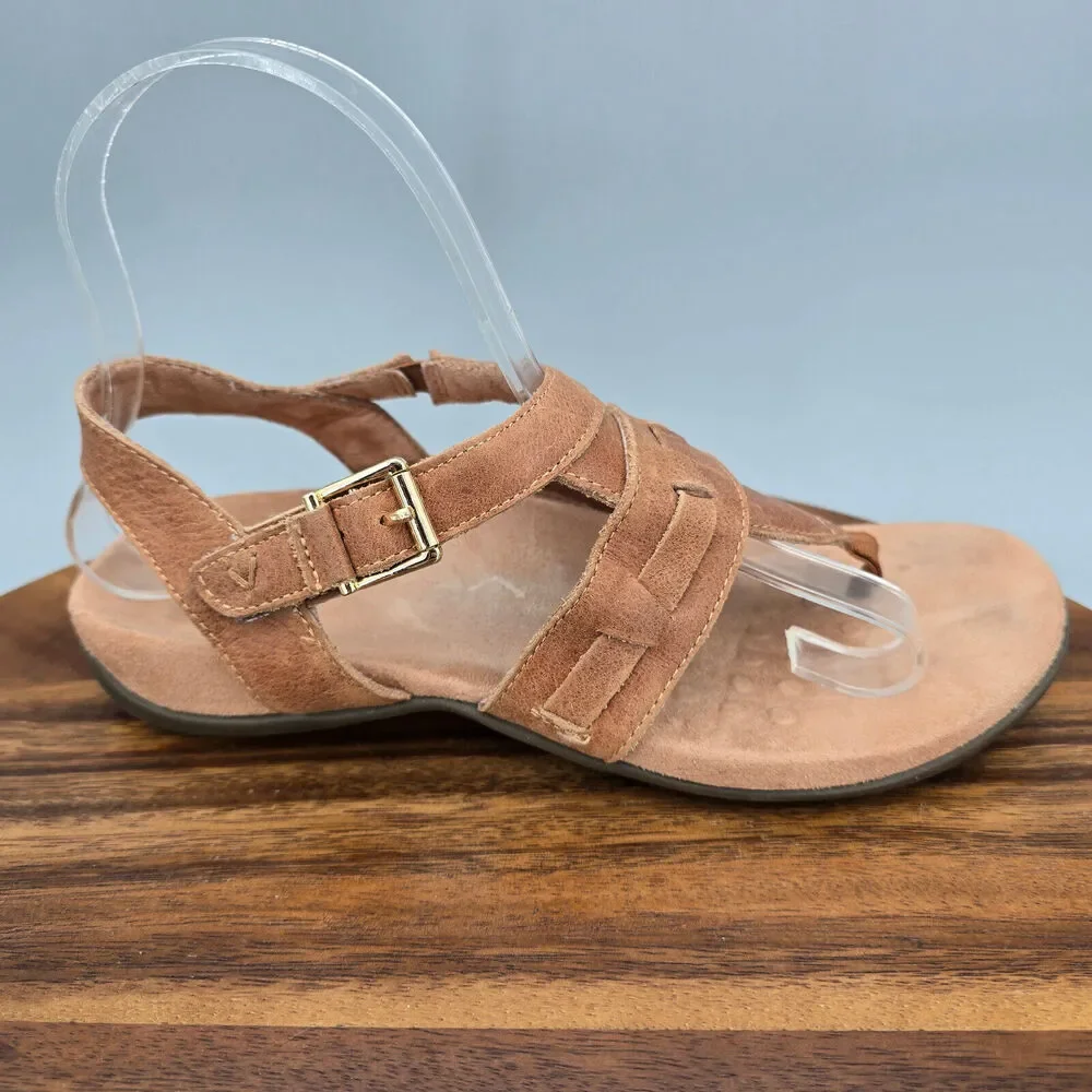 Vionic Lupe Sandals Women's 6 Brown Leather Adjustable Comfort Orthotic Thong